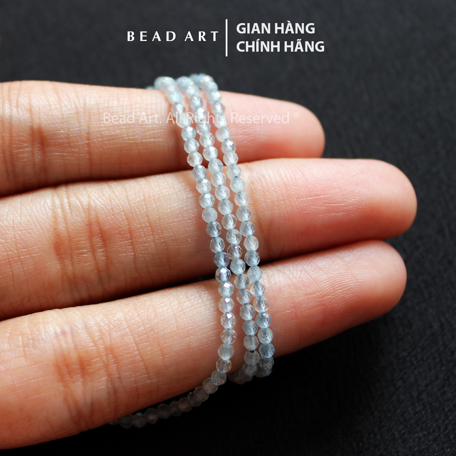 [5 Hạt/10 Hạt] 2MM Đá Aquamarine Hải Lam Ngọc Giác Cắt , Mệnh Thuỷ, Mộc, Phối Vòng Tay Phong Thuỷ, Chuỗi Hạt, Đá Lẻ - Bead Art