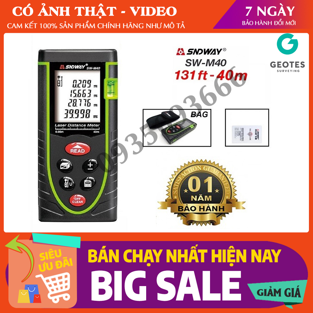 Máy Đo Khoảng Cách Bằng Tia Laser SNDWAY SW-M40 Đo 40 mét Bảo Hành 1 Năm