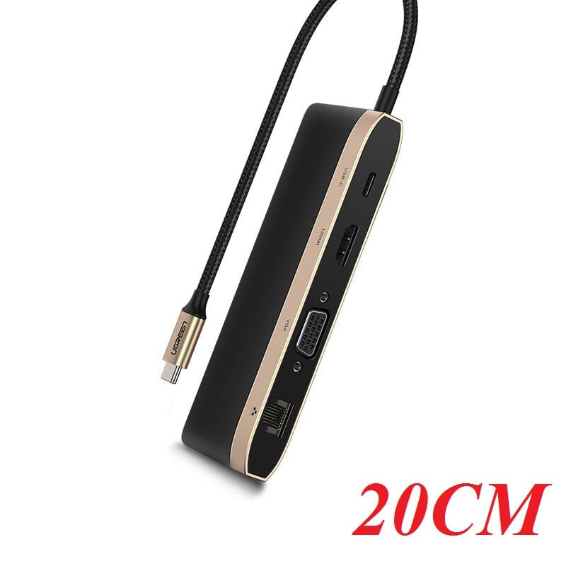 Ugreen 50988 bộ chuyển đổi type c sang 3 usb 3.0 + hdmi + vga + lan + tf sd + nguồn type c cm221