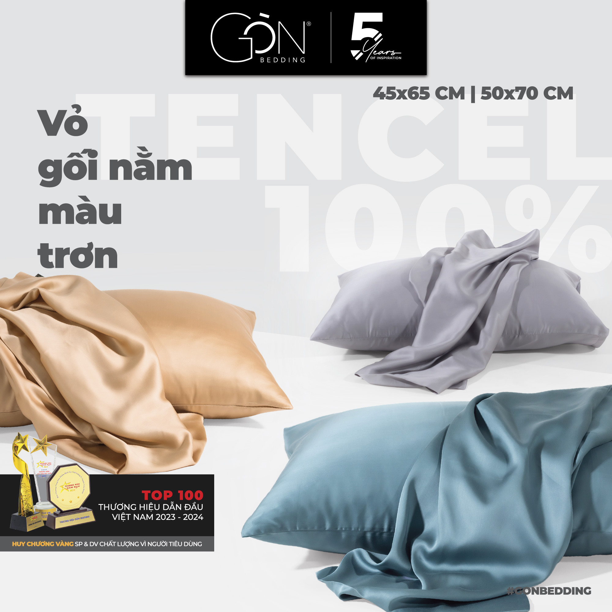 Vỏ Gối Nằm Lụa TENCEL Gòn Bedding Cao Cấp Màu Trơn Kích Thước 50x70 45x65 cm, Bề Mặt Vải Siêu Mát, Nhẹ Nhàng Với Làn Da