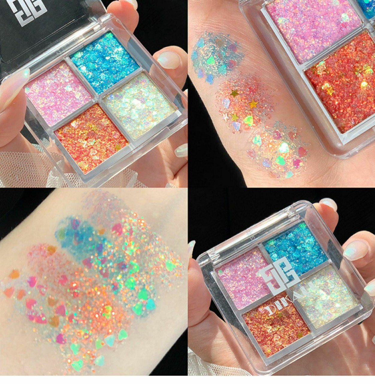 Hộp 4 ô nhũ kim tuyến kira kira lấp lánh DIKALU