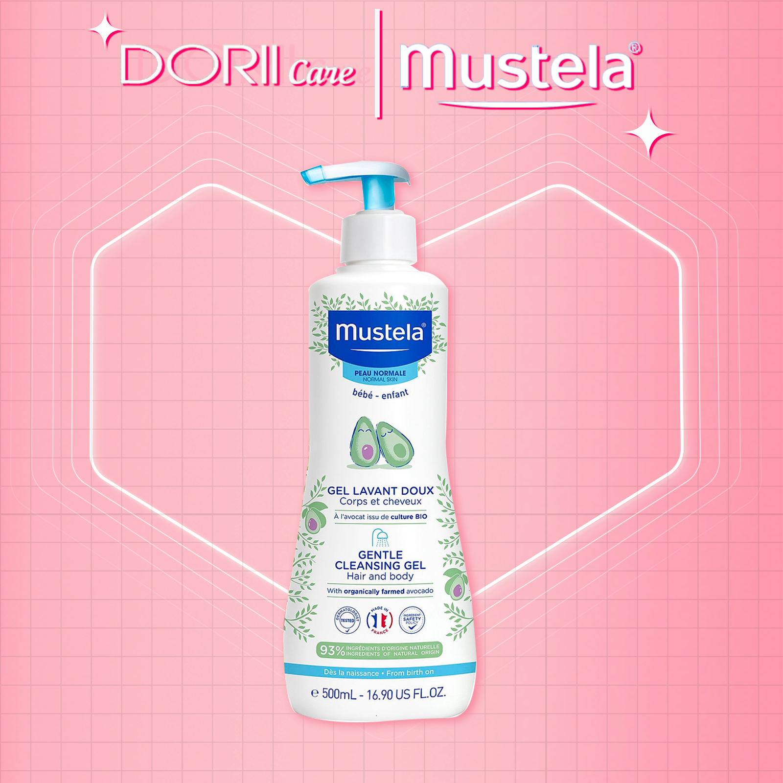 Sữa tắm gội cho trẻ sơ sinh & em bé da thường mustela 500ml