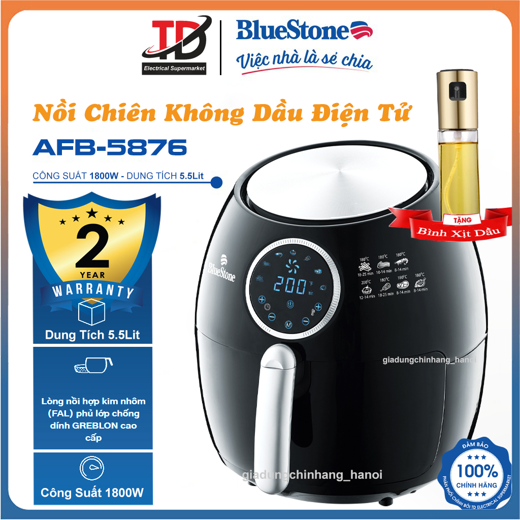 Nồi Chiên Không Dầu Bluestone AFB-5876,Dung Tích 5.5 lít - Hàng Chính Hãng Bảo Hành 2 Năm Toàn Quốc