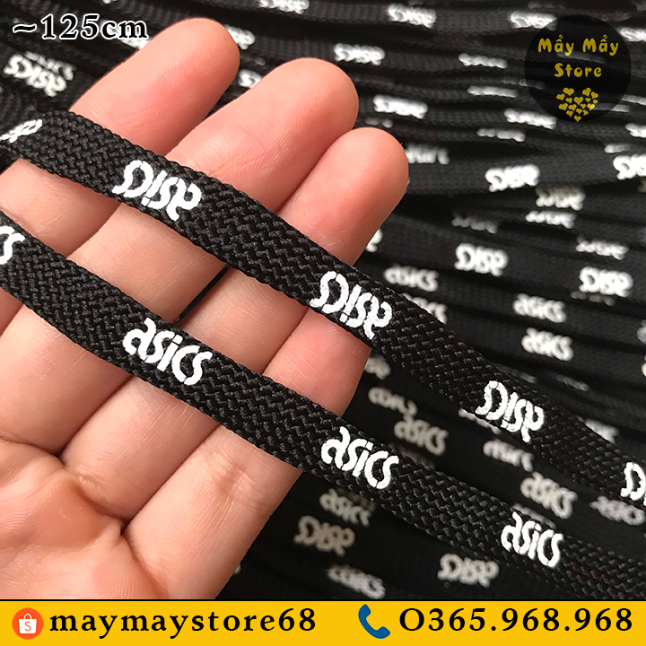 Dây giày dẹt màu đen in chữ ~1m25