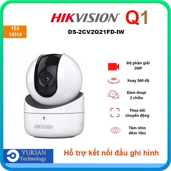 Camera ip wifi hikvision ds-2cv2q21fd-iw 1080p 2mp q1 q21 chuẩn nén h.265 - camera xoay 360 độ, đàm thoại 2 chiều, hỗ trợ kết nối đầu ghi