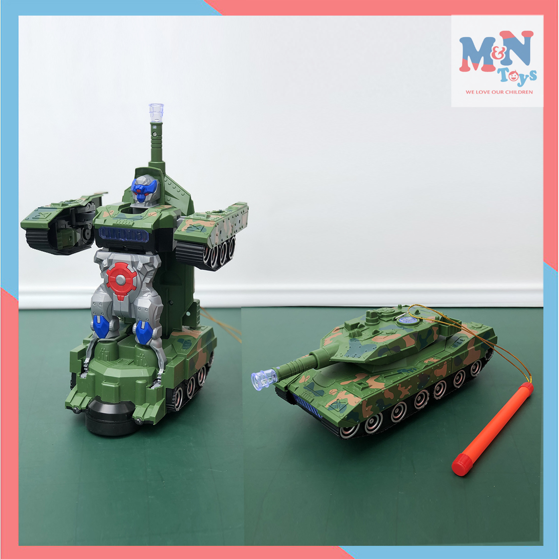 Đèn lồng xe tăng biến hình thành robot chạy pin có nhạc có đèn cho bé chơi Trung Thu có tay cầm