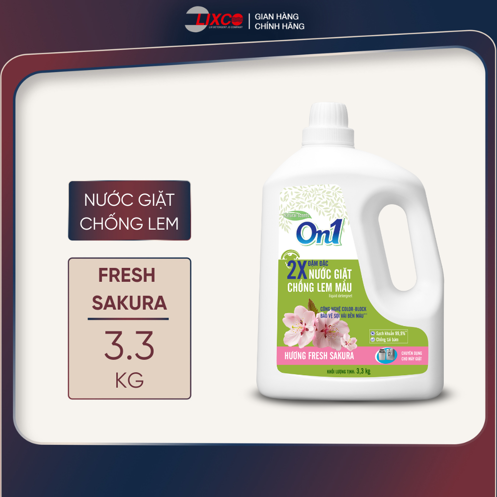Nước giặt xả On1 chống lem màu hương Fresh Sakura 3.6Kg N6402 sạch khuẩn, khử mùi, kết hợp giặt xả 2 trong 1 - Lixco Việt Nam