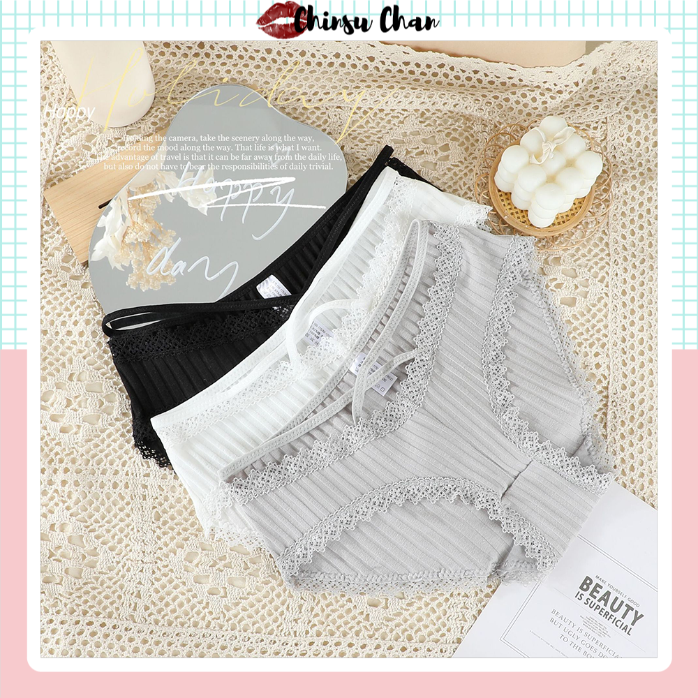 Quần lót nữ cotton phối dây chéo viền ren sexy #1152