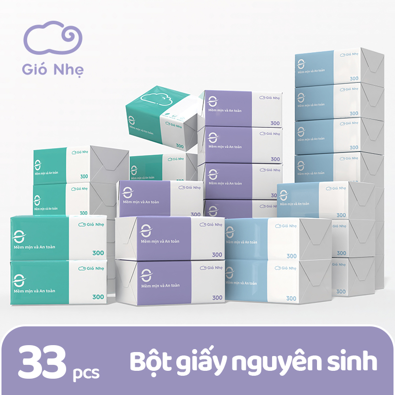 Thùng 33 gói giấy ăn rút Gió Nhẹ 3 màu cao cấp 4 lớp dày dặn, mềm mịn - 3