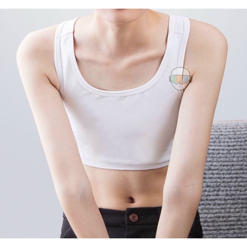 Phong cách tomboy [ áo ngắn tròng cổ kèm bản định hình ngực phẳng tiện lợi ]