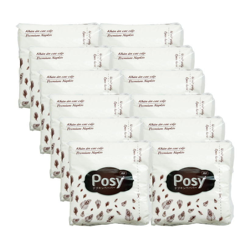 Combo 12 Gói  Khăn giấy ăn cao cấp Posy Premium 01 lớp 100 miếng/ gói