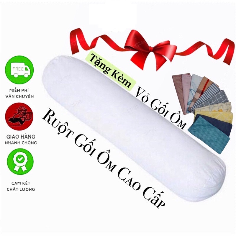 Ruột gối ôm dài 100x30cm làm bằng gòn, + tặng 1 vỏ gối cotton, gối hơi, hàng VN cao cấp - gối ôm hơi - gối ôm dài