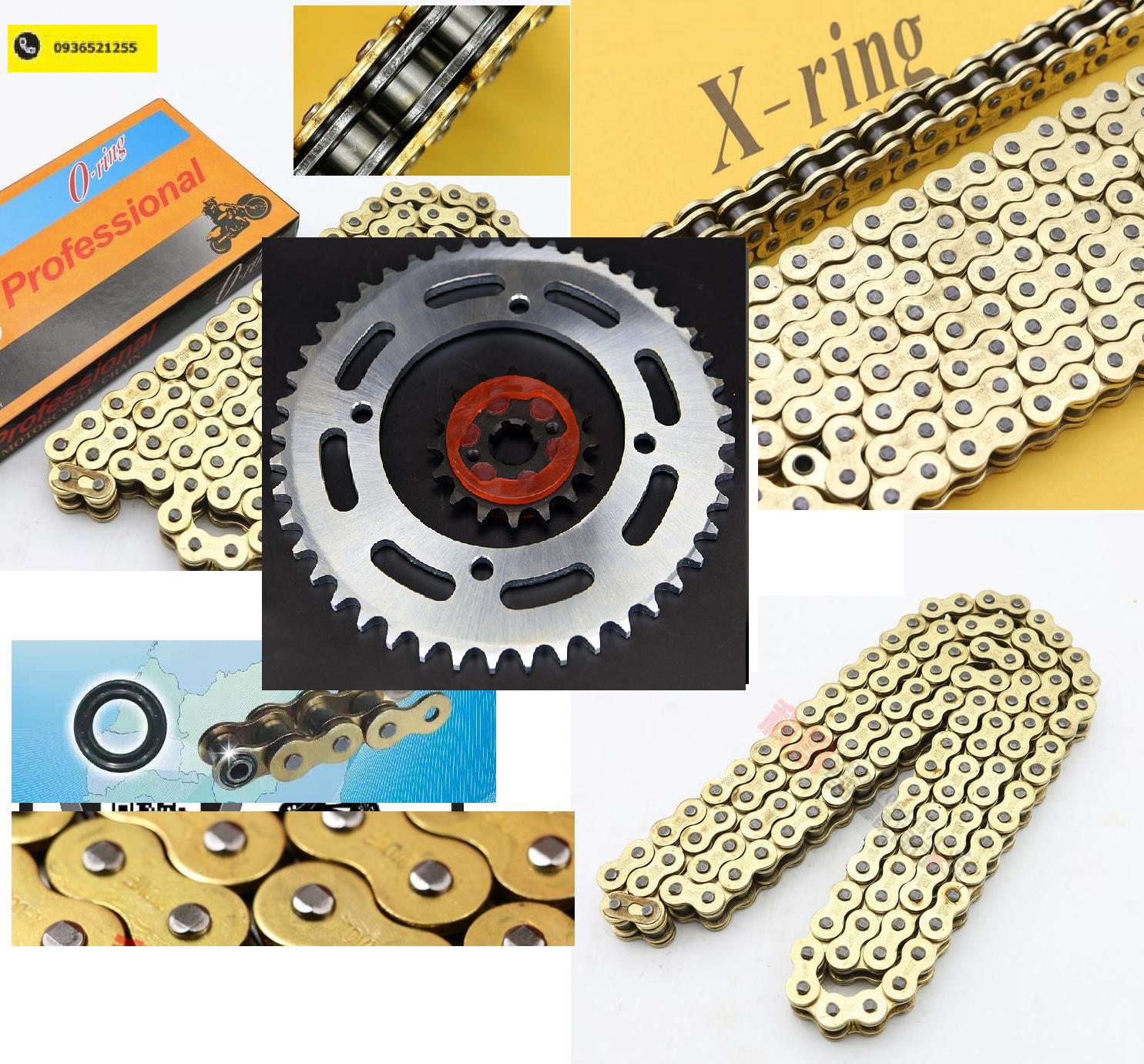 Nhông sên đĩa chính hãng Yamaha Virago XV250 125  với sên 520 vàng có phốt cao su