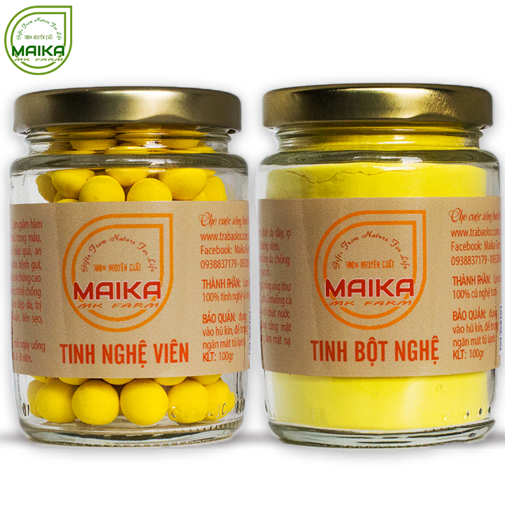 Combo Tinh Bột Nghệ + Tinh Nghệ Viên Mật Ong - Nguyên Chất MK Farm (100g/hũ)