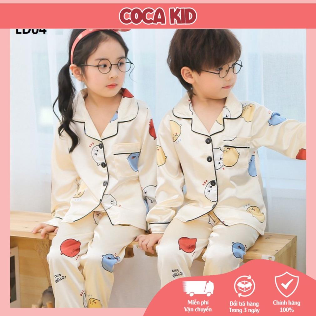 Đồ ngủ cho bé, đồ bộ pijama bé tra, bộ pijama cho bé gái chất lụa in hình cực yêu cho bé 8kg - 39kg