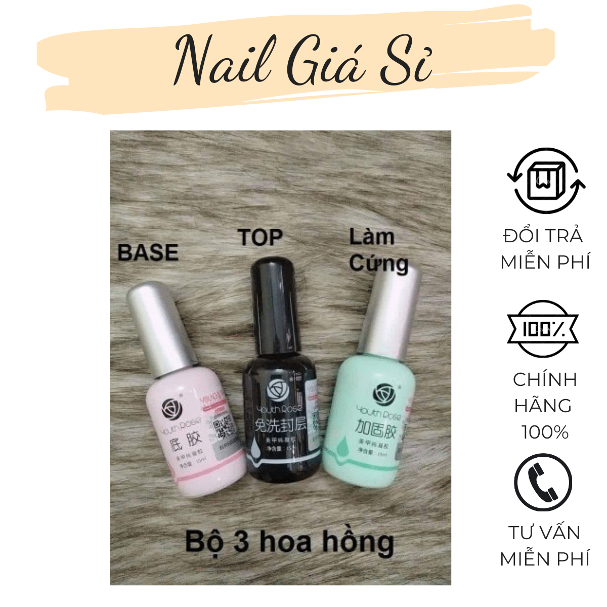[HCM]Base Top Hoa Hồng Youth Rose Chính Hãng - gel liên kết, top phủ bóng, cứng móng chuyên dụng cho dân làm móng (15ml)