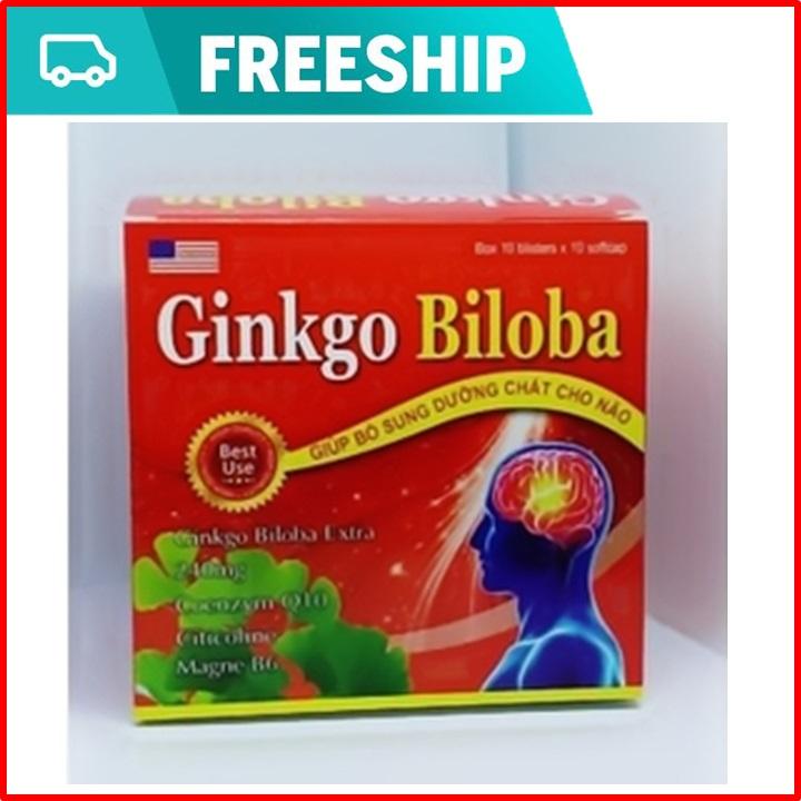 VIên uống bổ não Ginko biloba - Giúp tăng cường lưu thông máu não, hỗ trợ giảm di chứng sau tai biến mạch máu não- Hộp 100 viên