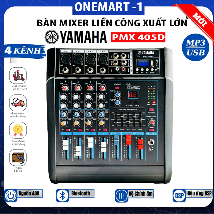 Bàn Mixer YAMAHA PMX 405D Liền Công Xuất Chuyên Nghiệp Bàn Trộn 4 Kênh Micro 2 Đầu Ra 700W 16 Hiệu Ứng DSP 48V Phantom Tích Hợp Nhiều Chức Năng EQ Reverv Delay Echo Cho Micro Thu Âm Hỗ Trợ Kết Nối Bluetooth