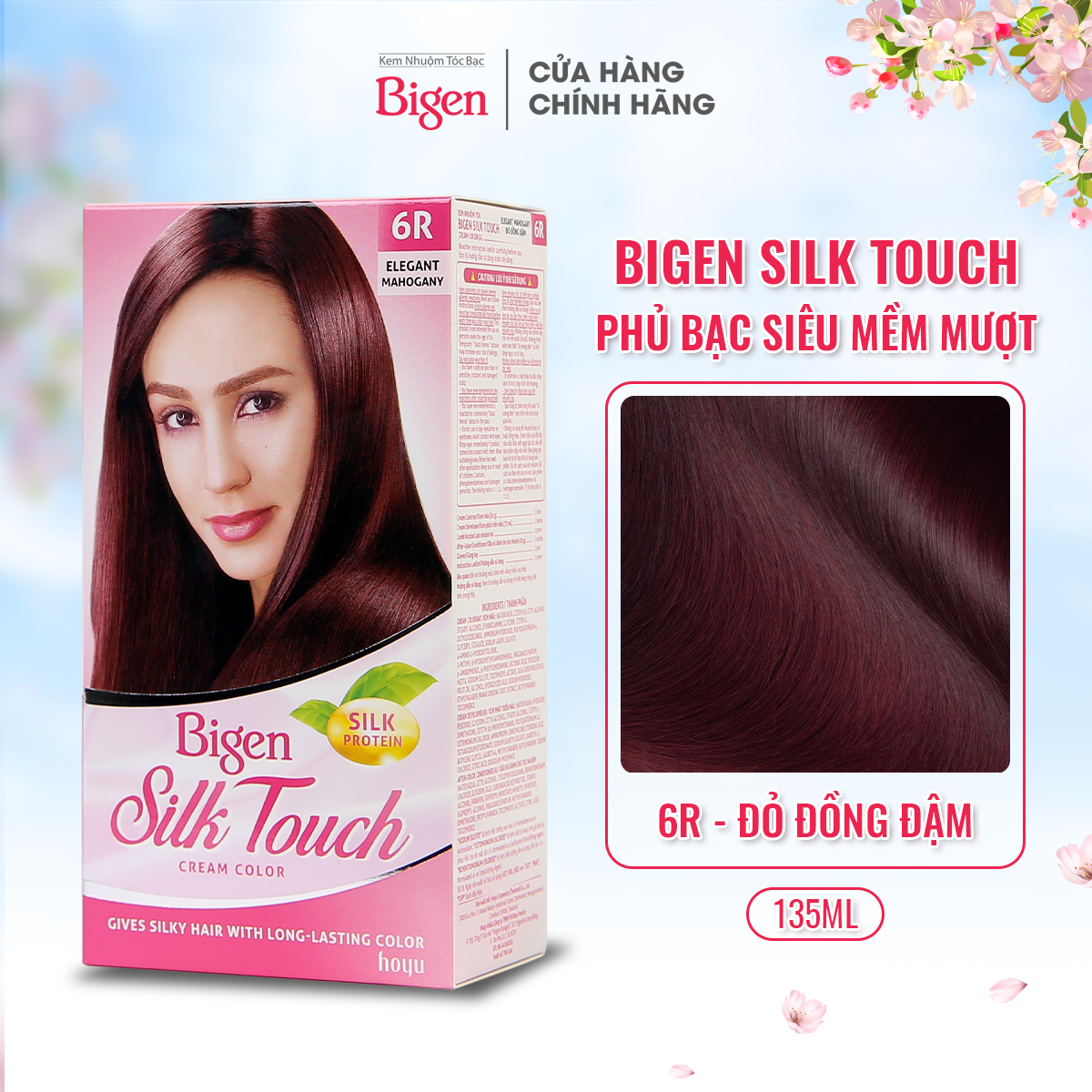Thuốc nhuộm dưỡng tóc phủ bạc thảo dược Bigen Silk Touch Thương hiệu Nhật Bản 135ml dạng kem-Đỏ Đồng Đậm 6R