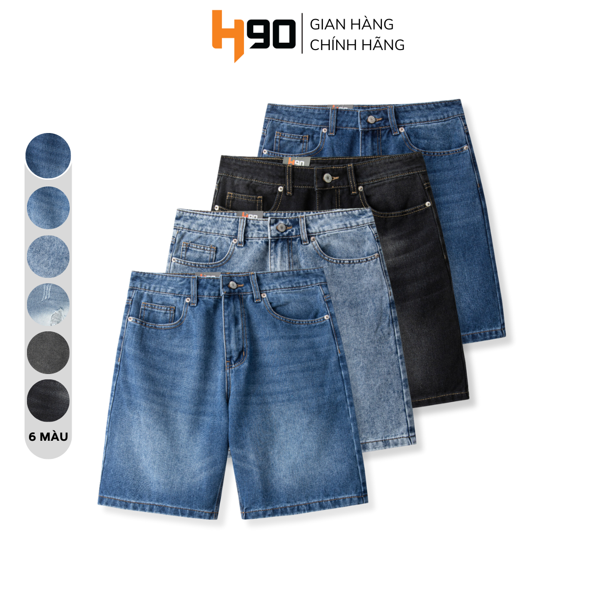 Quần short jean nam h90 dáng rộng, quần bò ngố cạp cao chất denim không co giãn bền màu qsj01