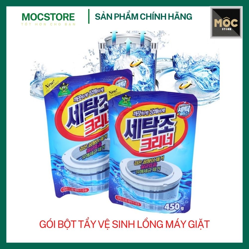 Bột tẩy vệ sinh lồng máy giặt 400g -450g dùng cho máy giặt lồng đứng và lồng ngang tẩy lồng giặt cao cấp loại bỏ cặn lắng canxi và chất cáu bẩn diệt khuẩn gây mùi mocstore