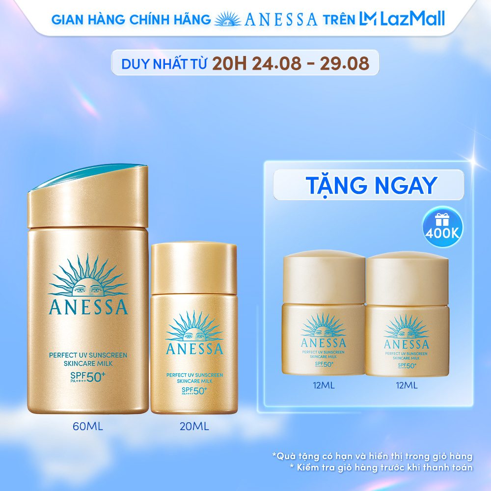 [20h 24.8 - 29.8 | QUÀ 400K] Bộ Đôi Chống nắng kiềm dầu khô thoáng hoàn hảo siêu tiết kiệm Anessa Perfect UV Sunscreen Skincare Milk 60ml + 20ml