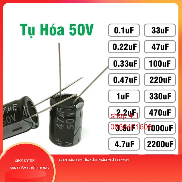 Tụ hóa 50v 1uf 4.7uf 10uf