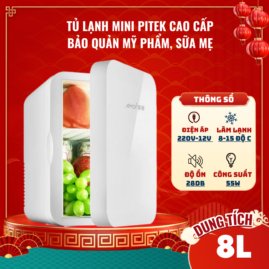  Tủ lạnh mini AMOI 2 chiều nóng & lạnh sử dụng điện ở nhà + trên oto 8L- Pitek - BẢO HÀNH CÔNG 3 NĂM 