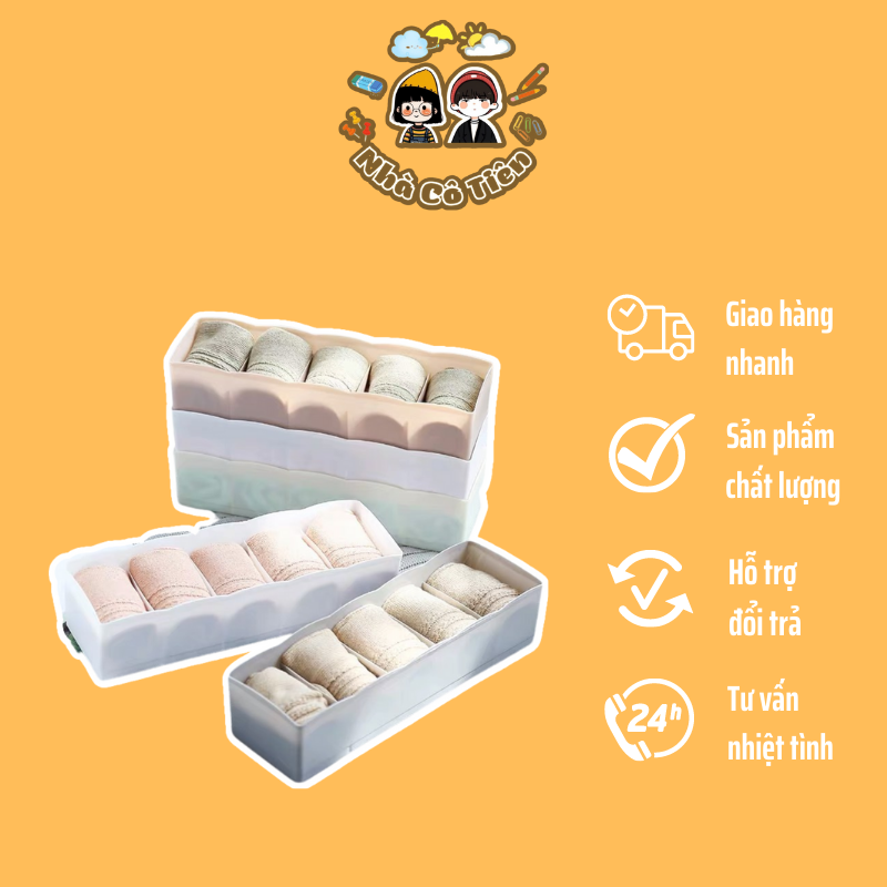 [Freeship] Hộp chia ngăn đựng tất vớ, khay đựng áo lót, đồ lót 5 ngăn bằng nhựa tiết kiệm không gian
