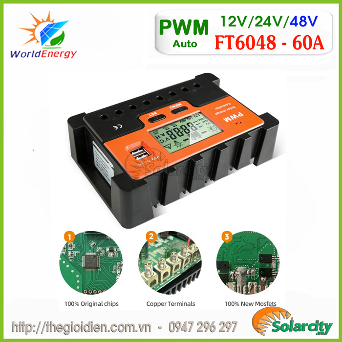 Bộ điều khiển sạc năng lượng pwm 60a - 48v auto