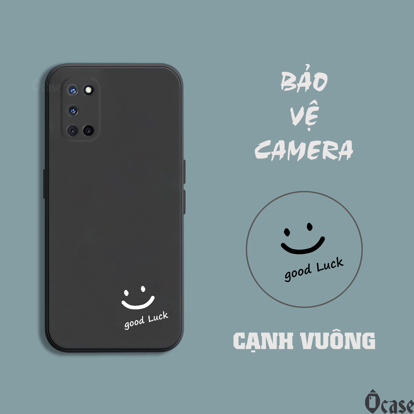 Ốp lưng Oppo A52 / A72 / A92 in hình mặt cười may mắn cạnh viền vuông có bảo vệ camera