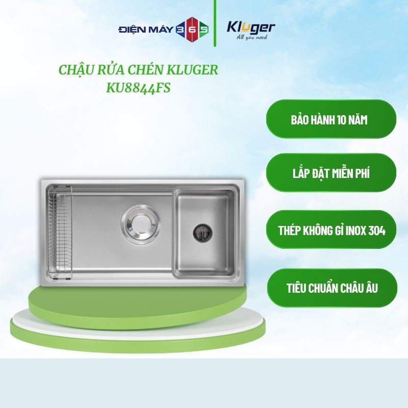 Chậu rửa bát Kluger MOD Series KU8844FS, Bề mặt LINEN dập nổi, Thép không gỉ Inox 304 - STM