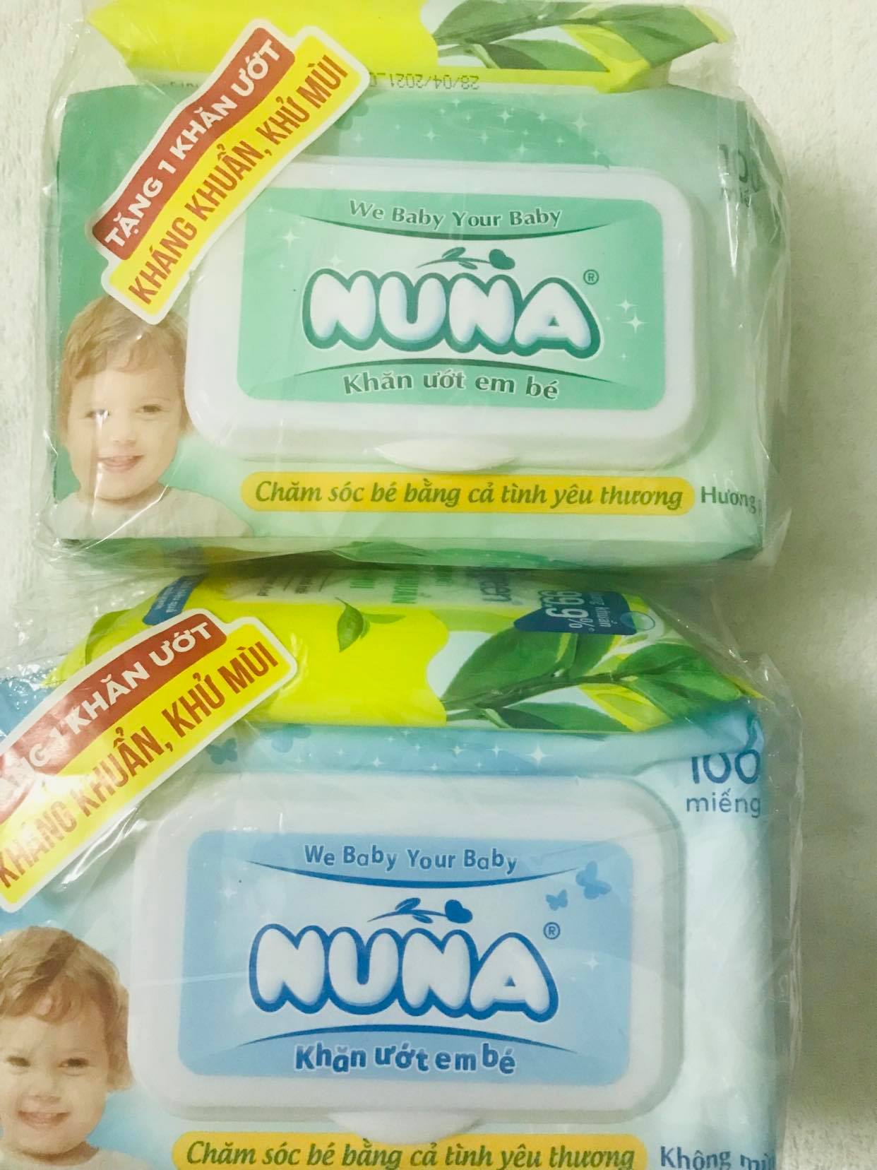 Khăn ướt em bé nuna 100 miếng, khăn ướt nuna