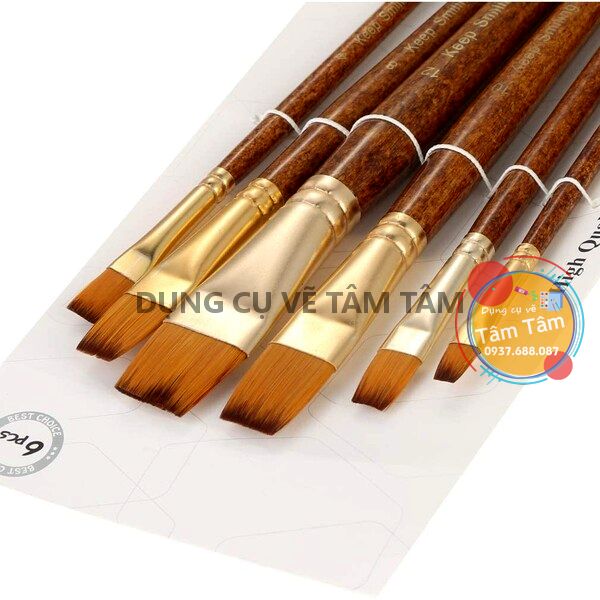 Bộ cọ đầu bằng keep smiling 6 cây mã 6120F-Dụng cụ vẽ Tâm Tâm