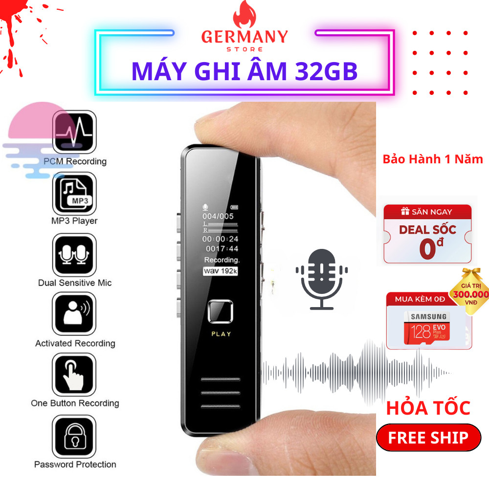 Máy ghi âm dung lượng 32 64 GB ghi âm trong lọc tiếng ồn tốtMáy thu âm mini nhỏ gọn chuyên nghiệp thông minh bh 1 năm