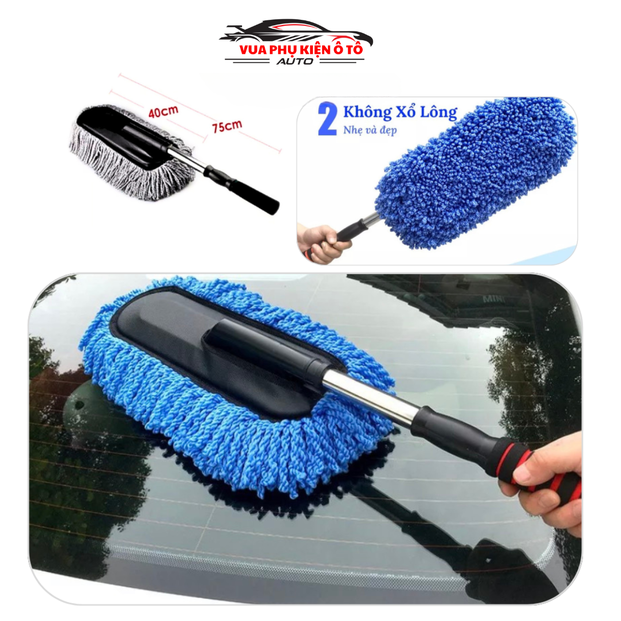 Chổi Lau Dẹp Rửa Vệ Sinh Đa Năng Chuyên Dụng Cho Xe Hơi, Cây Lau Chùi Rửa Xe Ôtô Cán Dài (Xám)