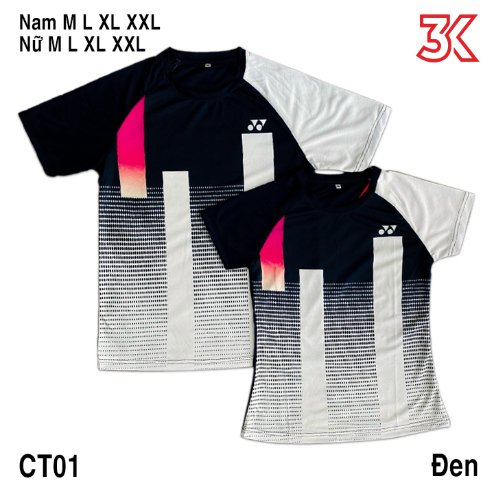 Áo cầu lông yonex nam nữ mẫu ct01 đen 1 áo
