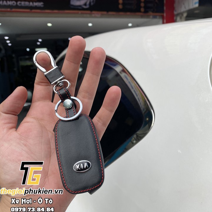 Bọc da 3D bảo vệ chìa khóa xe kèm móc đeo Inox cho Kia Morning, Kia Soluto, Kia Seltos bản thiếu