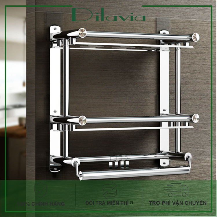 Kệ treo khăn nhà tắm 3 tầng inox 304, giá treo khăn, kệ nhà tắm dán tường tiện lợi - dilavia