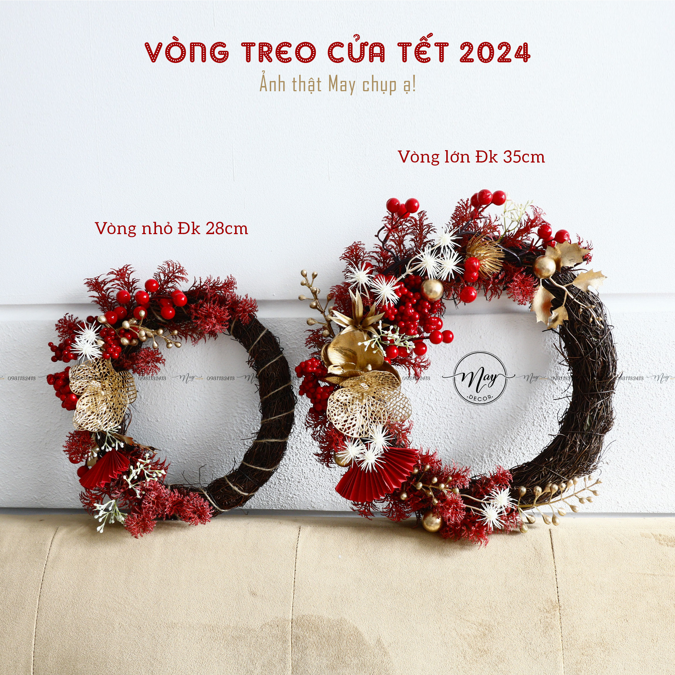 Vòng hoa trang trí Tết 2024, Hoa tro tường, hoa treo cửa