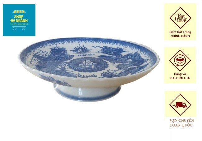Mâm bồng bày trái cây thờ cúng đường kính D28 cm, gốm sứ Bát Tràng