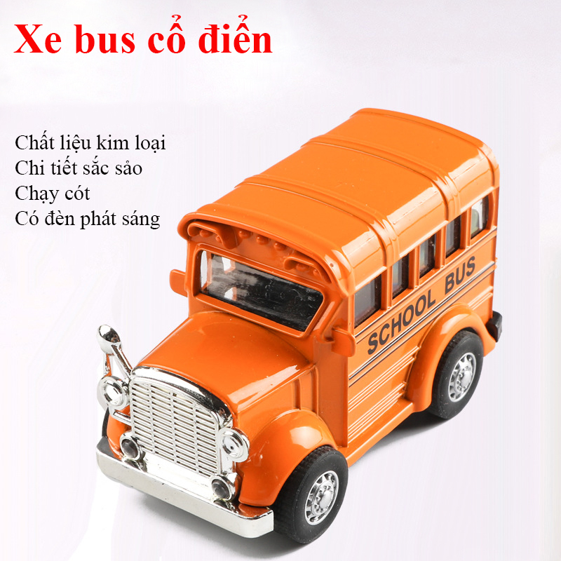 Xe đồ chơi mô hình xe bus cổ điển chất liệu kim loại, chạy cót, phát sáng, chi tiết sắc sảo, đẹp (màu ngẫu nhiên)