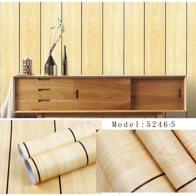 Giấy dán tường giả gỗ vàng có keo sẵn .cuộn 10 mét khổ rộng 45cm