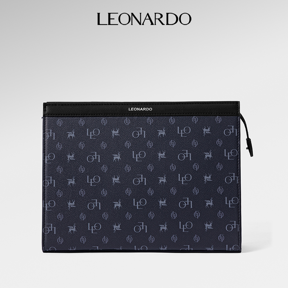 Leonardo Clutch Monogram Neo Da Microfiber Cao Cấp Thiết Kế All-In-One Sang Trọng Cho Quý Ông