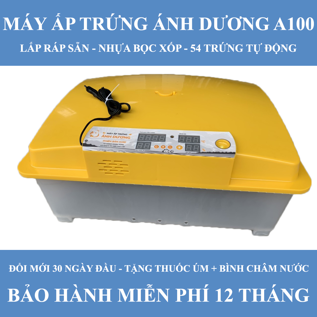 Máy Ấp Trứng Ánh Dương A100 - 1 Khay Nhựa 50 Trứng - Tự Động Hoàn Toàn - Lắp Ráp Sẵn