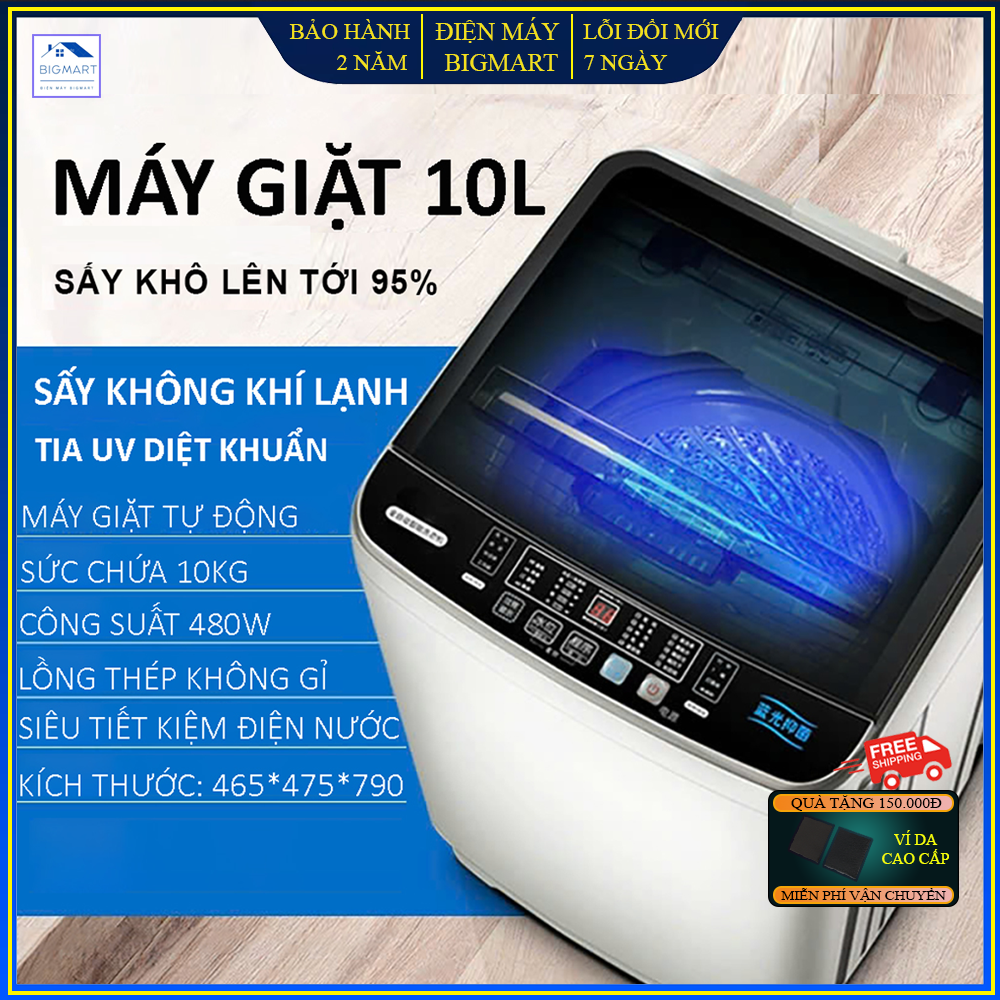 Máy giặt mini 10L tự động hoàn toàn với 10 chế độ giặt, vắt, sấy khô, khử khuẩn, siêu tiết kiệm điện nước, bảo hành 3 năm