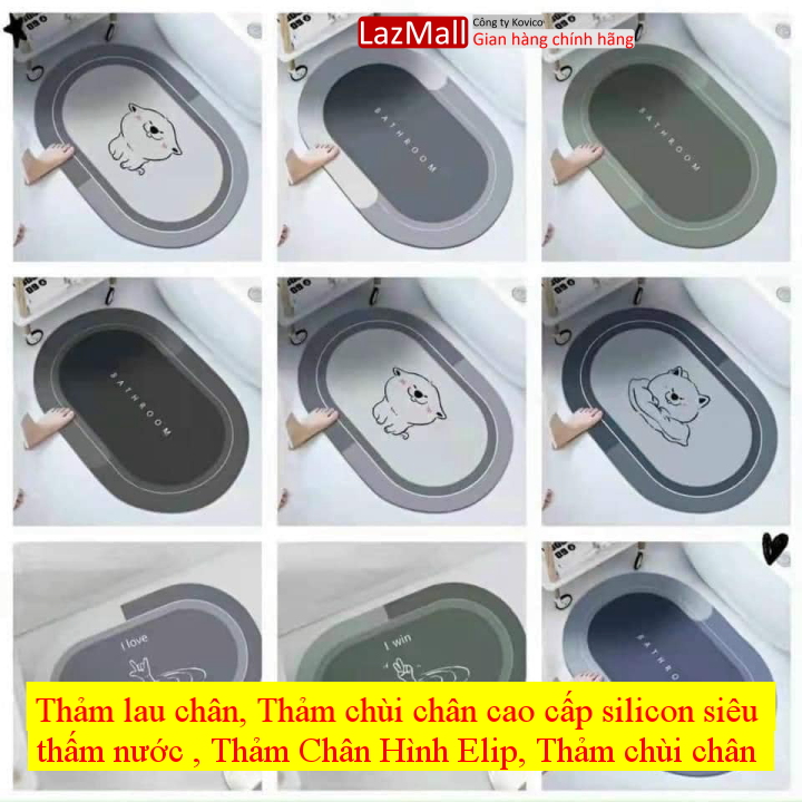 Thảm lau chân, Thảm chùi chân cao cấp silicon siêu thấm nước , Thảm Chân Hình Elip, Thảm chùi chân chống trơn trượt cao cấp, Thảm Nhà tắm cao cấp