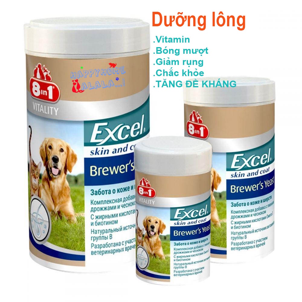 - Viên dưỡng chống rụng lông Excel Brewers Yeast 8in1 ngăn ngừa rụng lông, mượt lông cho chó mèo