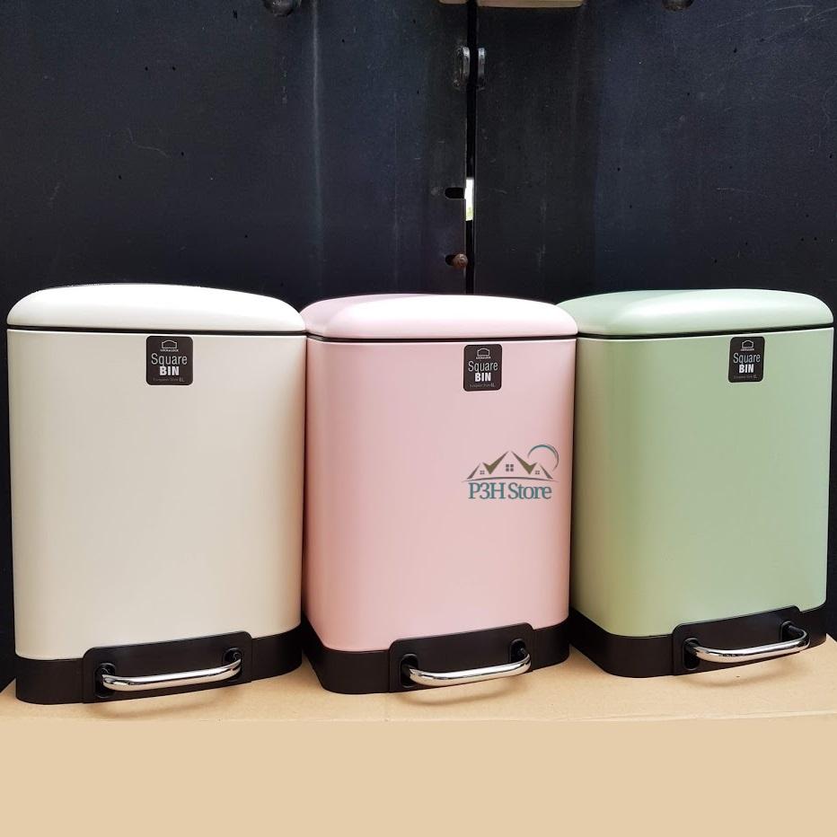 Thùng rác bằng thép không gỉ Lock&Lock Square Bin dung tích 6L có bàn đạp giảm chấn
