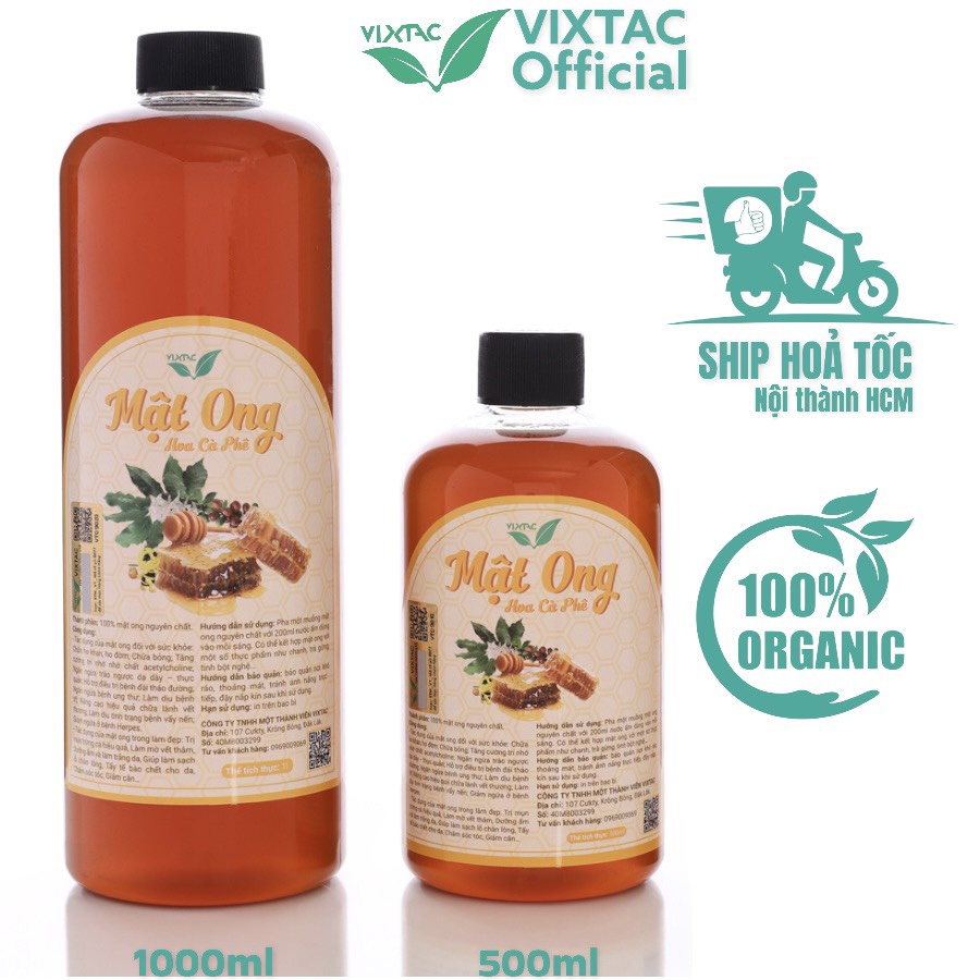 Mật ong nguyên chất hoa cà phê vixtac organic lựa chọn 1l hoặc 0,5l